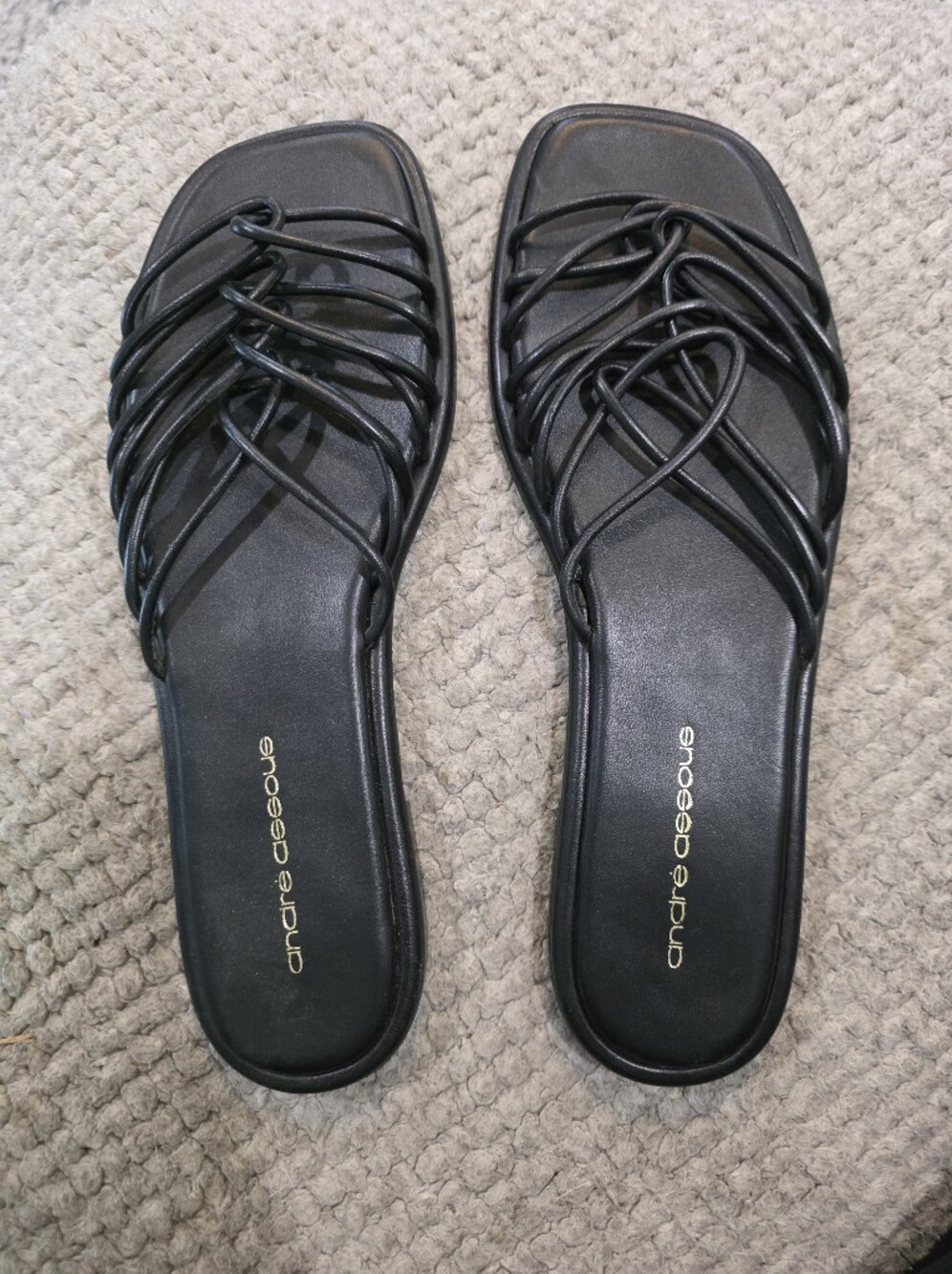 Andre Assous Black Multi-Strap Slide Sandals